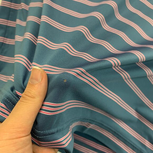 FJ FootJoy Shirt Mens L Large Blue Pink Striped Short Sleeve Golf Golfing Polo - Picture 9 of 16